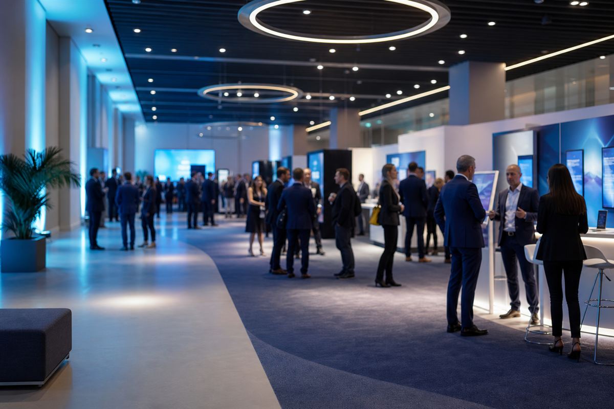 Convención y networking empresarial en salón de eventos